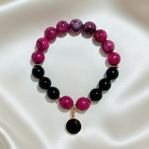 Jasper/ Onyx Bracelet With Onyx Charm